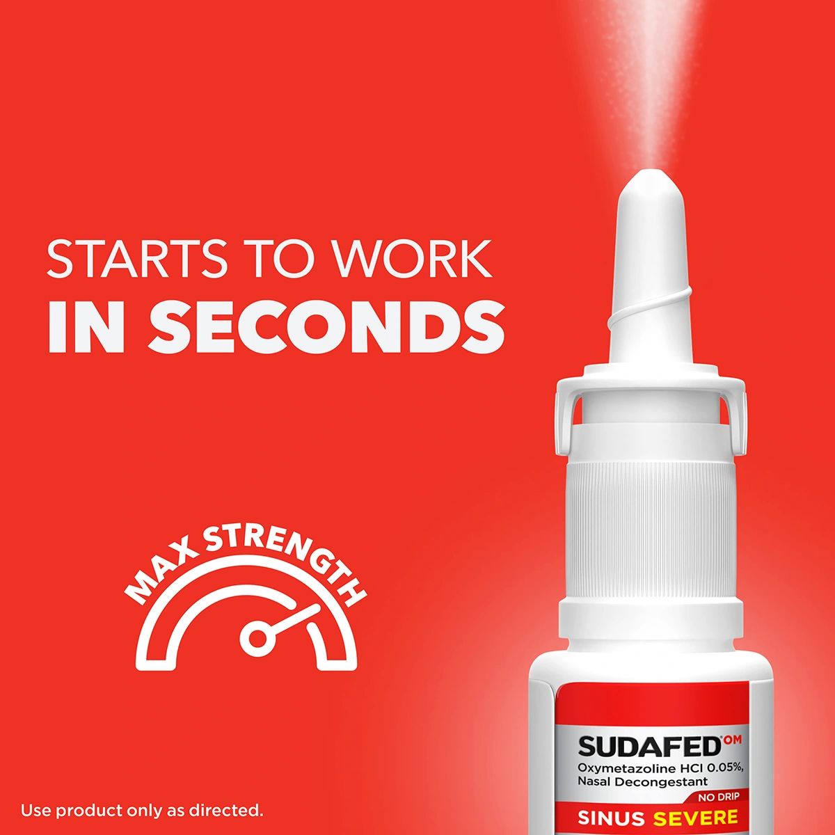 UDAFED® OM Sinus Severe No Drip Nasal Spray, max strength, starts to work in seconds