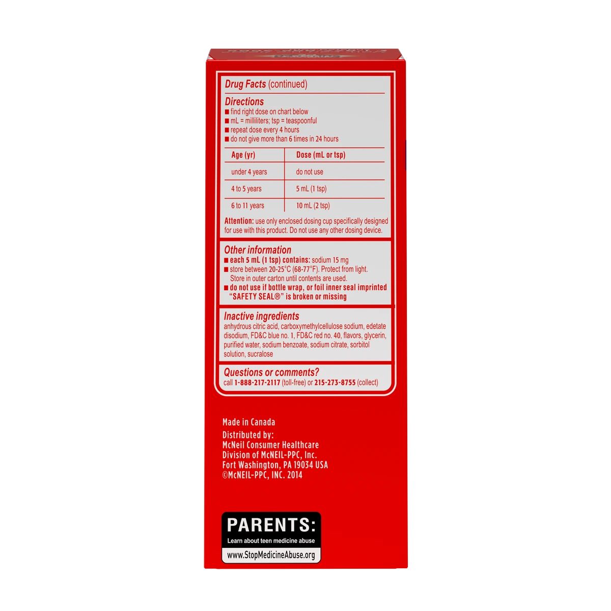 Children’s SUDAFED PE® Cough + Cold, Grape Liquid, drug facts continued