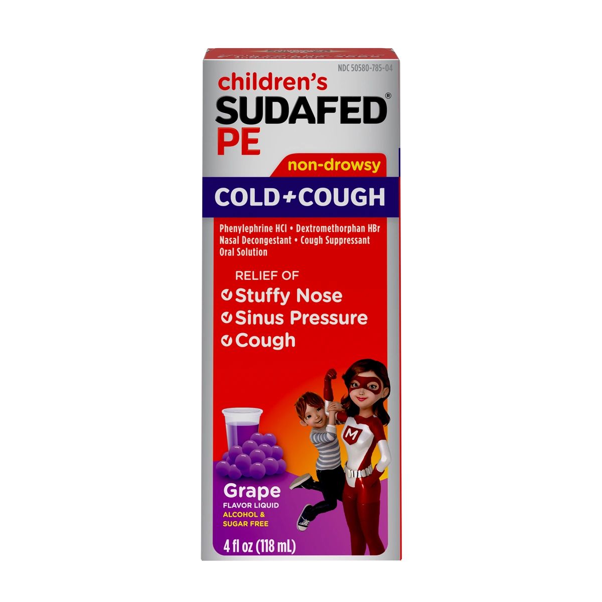 Children’s SUDAFED PE® Cough + Cold, Grape Liquid, package front