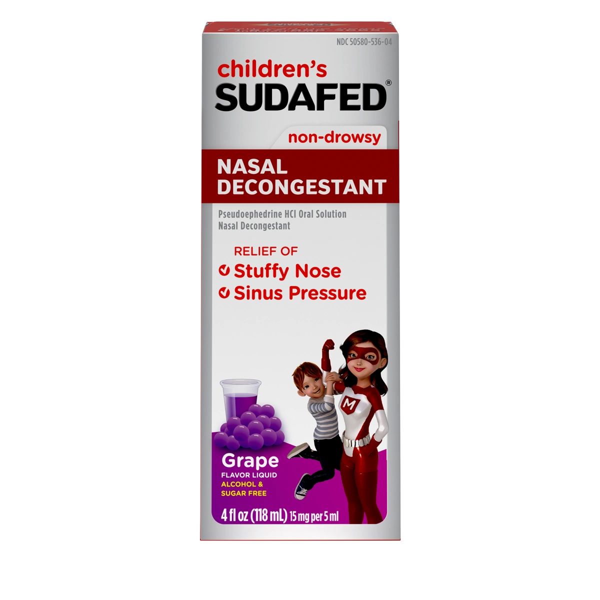 Children’s SUDAFED® Nasal Decongestant, Grape Liquid, package front