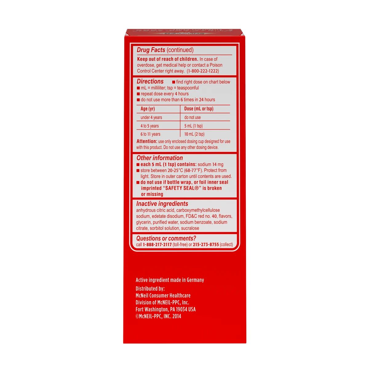 Children’s SUDAFED PE® Nasal Decongestant Liquid Medicine for Kids, Berry Flavor, drug facts continued
