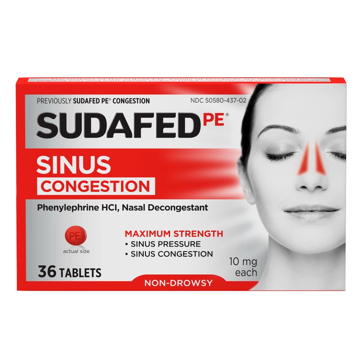 SUDAFED PE® Sinus Congestion Relief Maximum Strength Decongestant Tablets 36 count package front