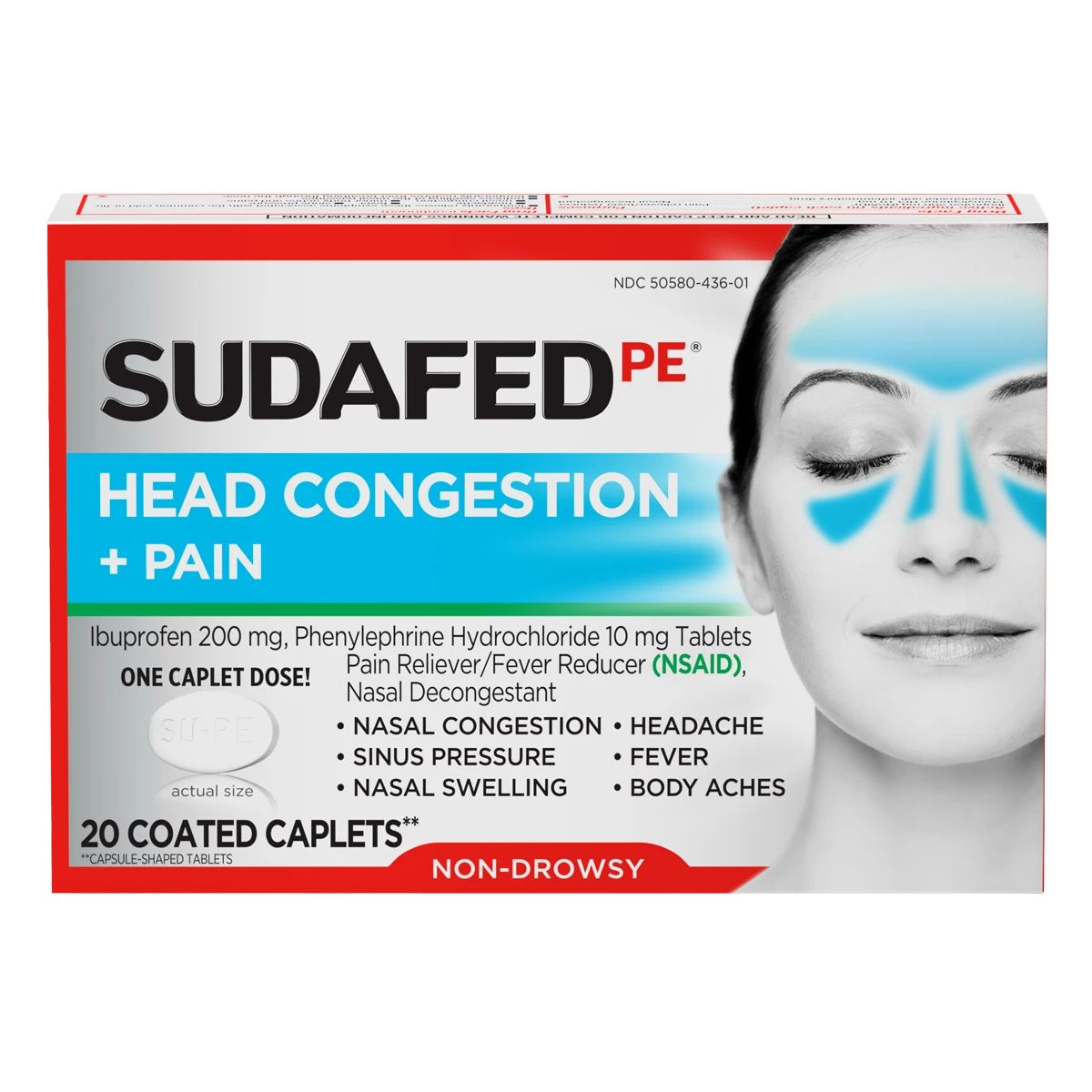 SUDAFED PE® Head Congestion + Pain Relief Decongestant Caplets package front