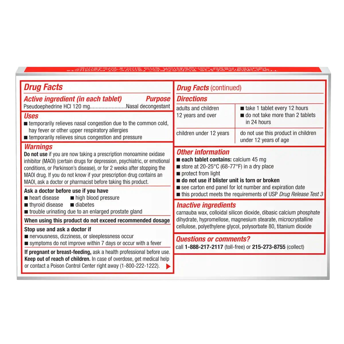 SUDAFED® Sinus Congestion 12 Hour Relief Maximum Strength Decongestant Caplets 10 count drug facts