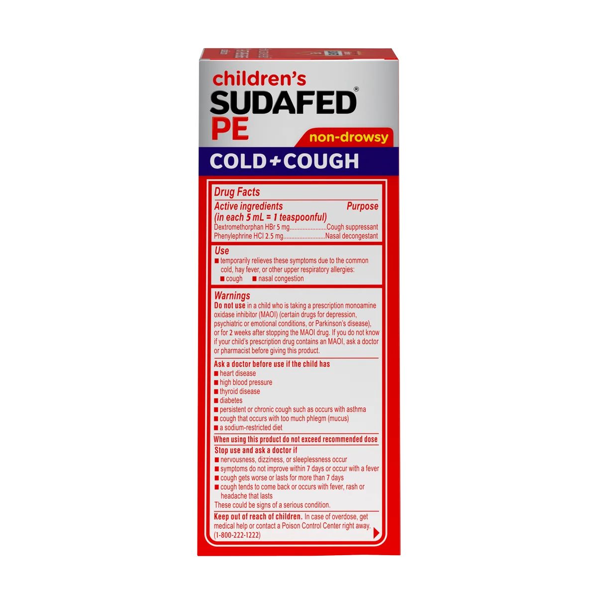 Children’s SUDAFED PE® Cough + Cold, Grape Liquid, drug facts