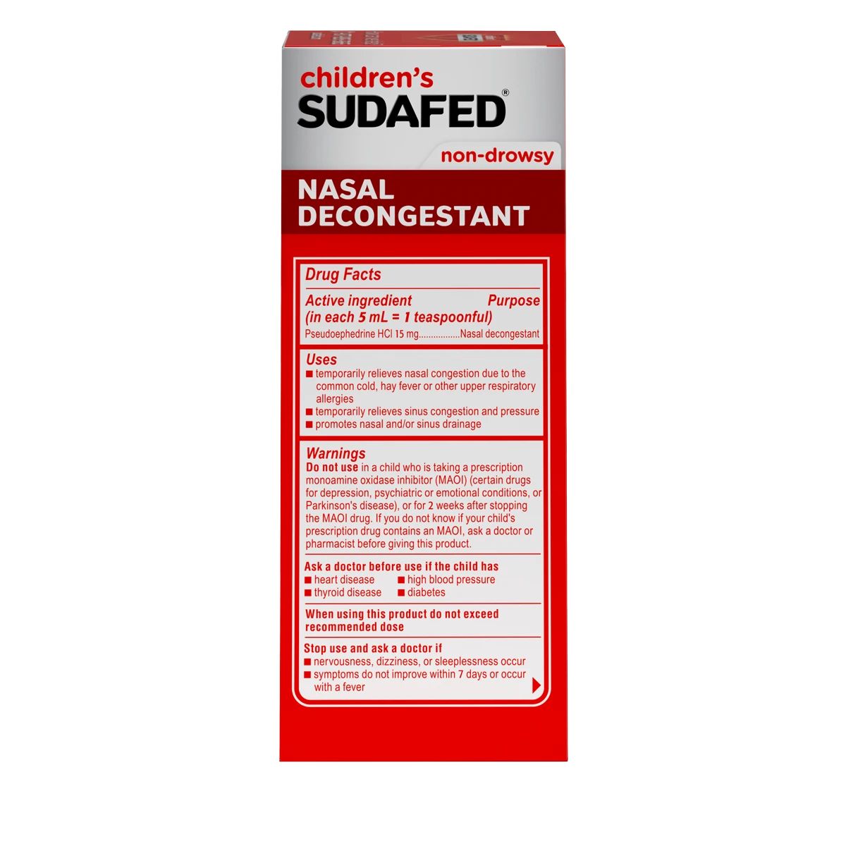 Children’s SUDAFED® Nasal Decongestant, Grape Liquid, drug facts
