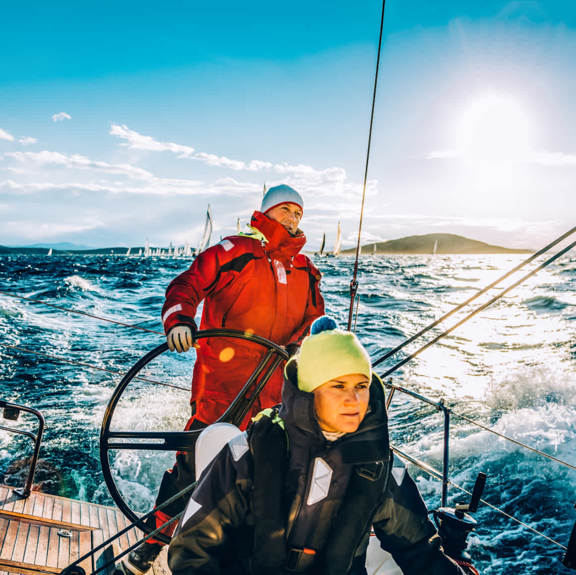 Sailing crew on a sailboat during a regatta