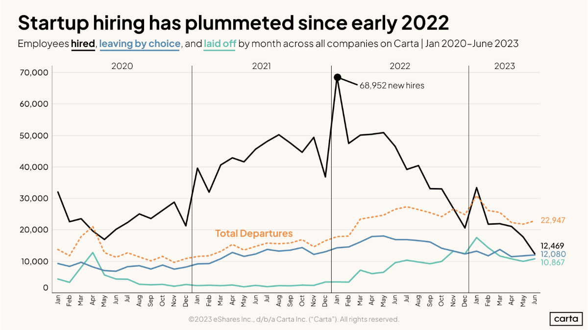 Startup hiring plummets