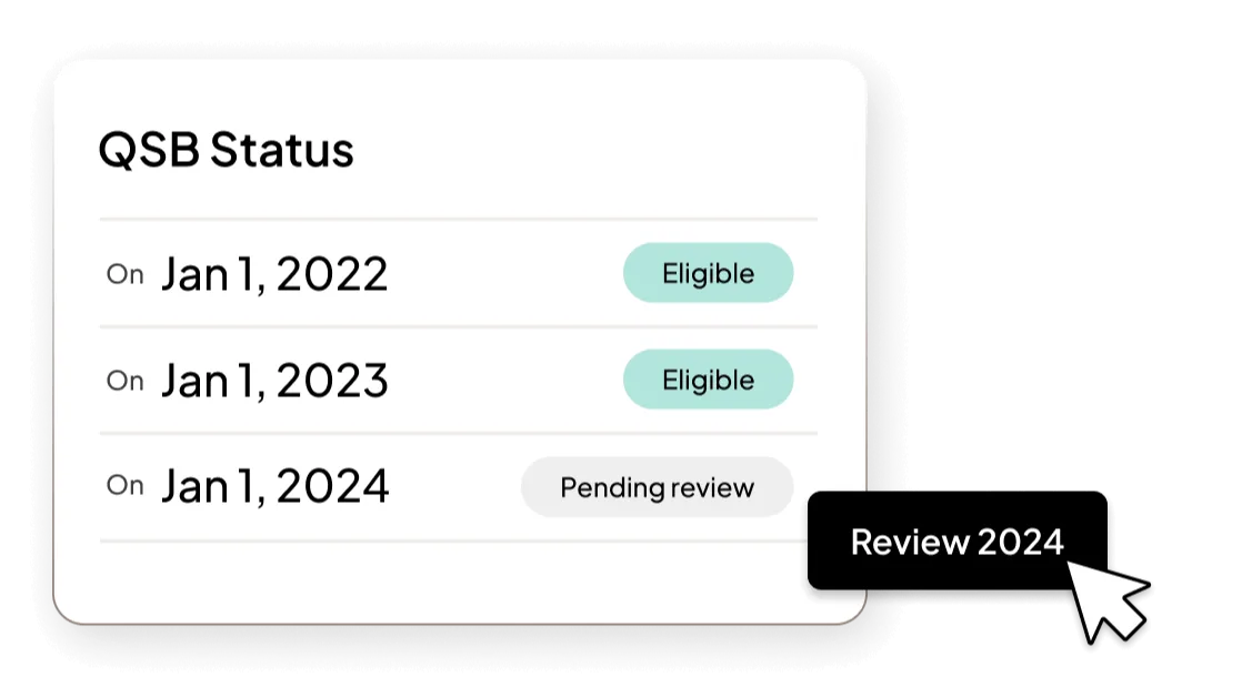 UI of QSB Status with eligible shares