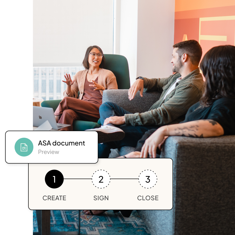 Image of people talking with UI of how to create a SAFE