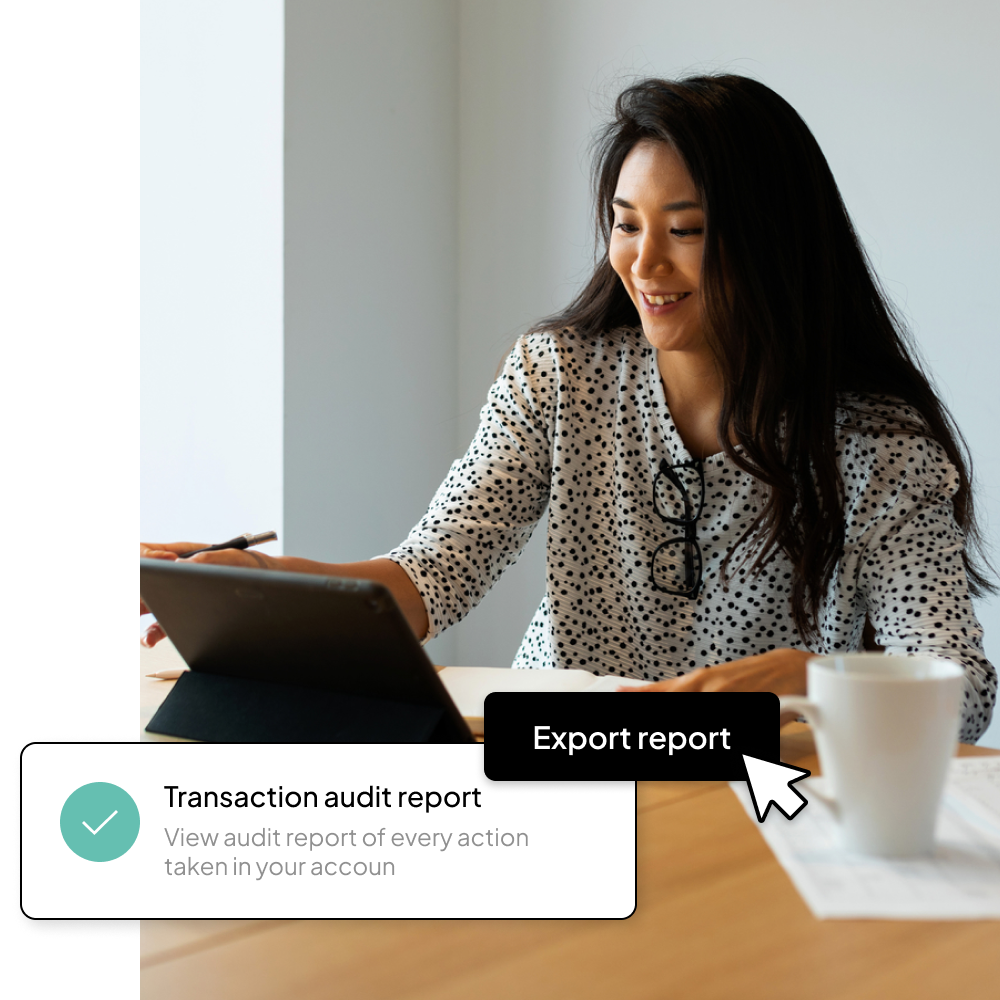 Woman using lap top showing UI of 