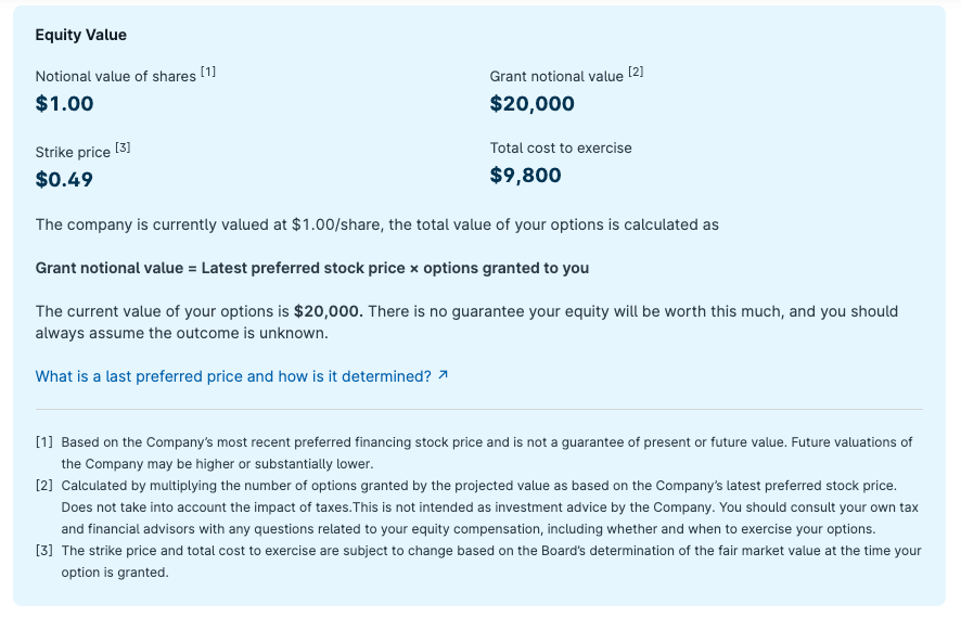 Equity Value screen