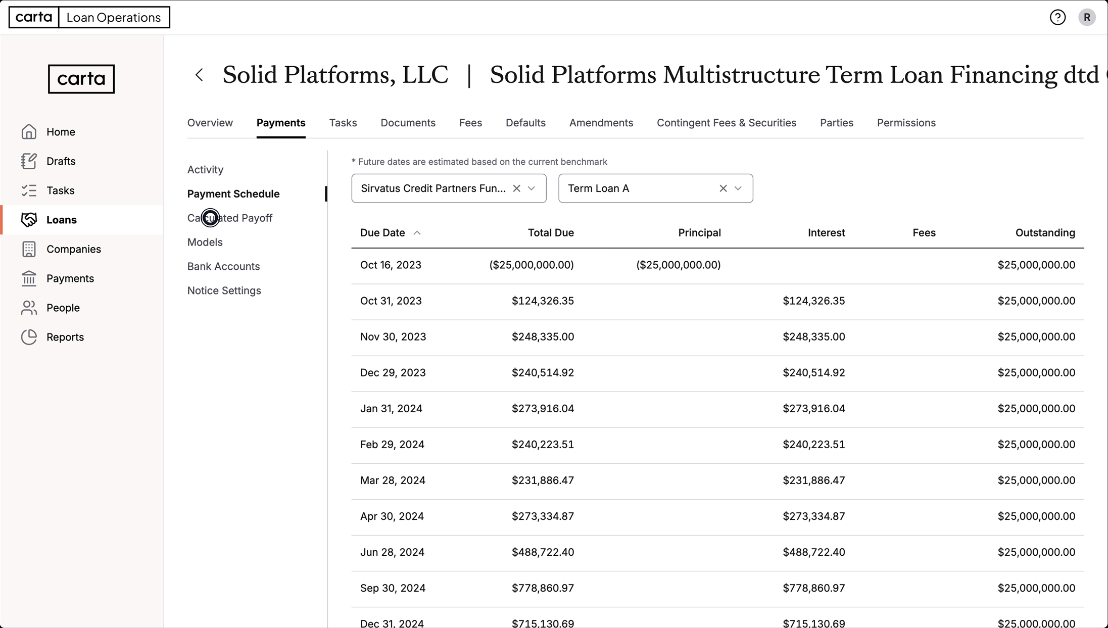 Tour Asset | Private Credit - Loan Operations | Monitor Payment Schedules and Model Loan Payoffs Thumbnail