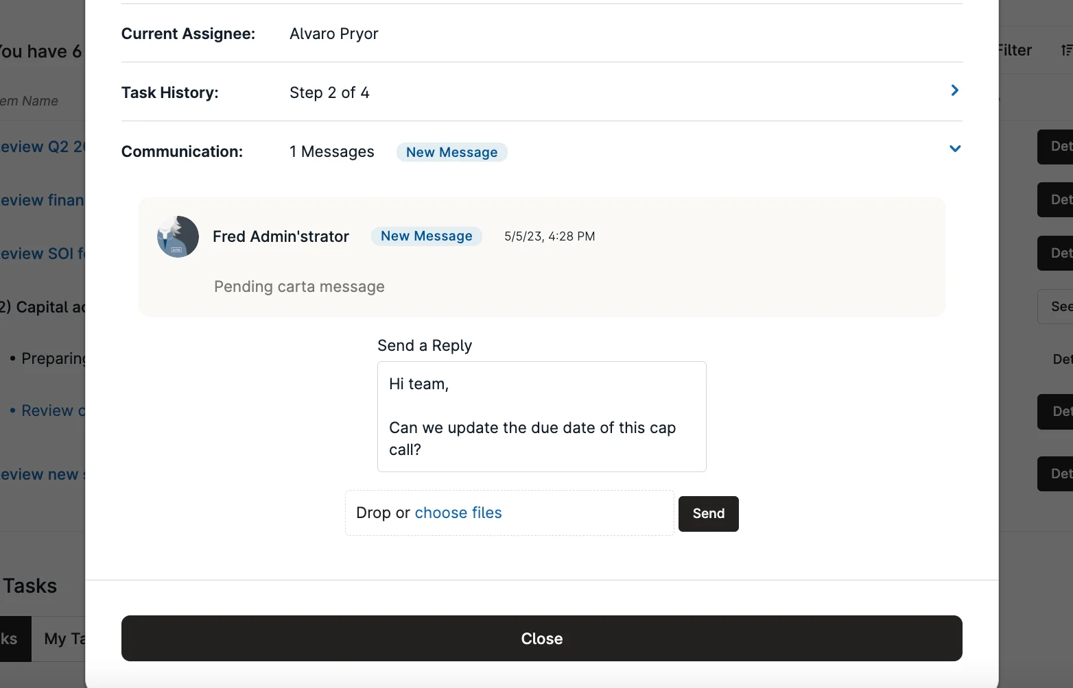 Activities tab - In-app messaging