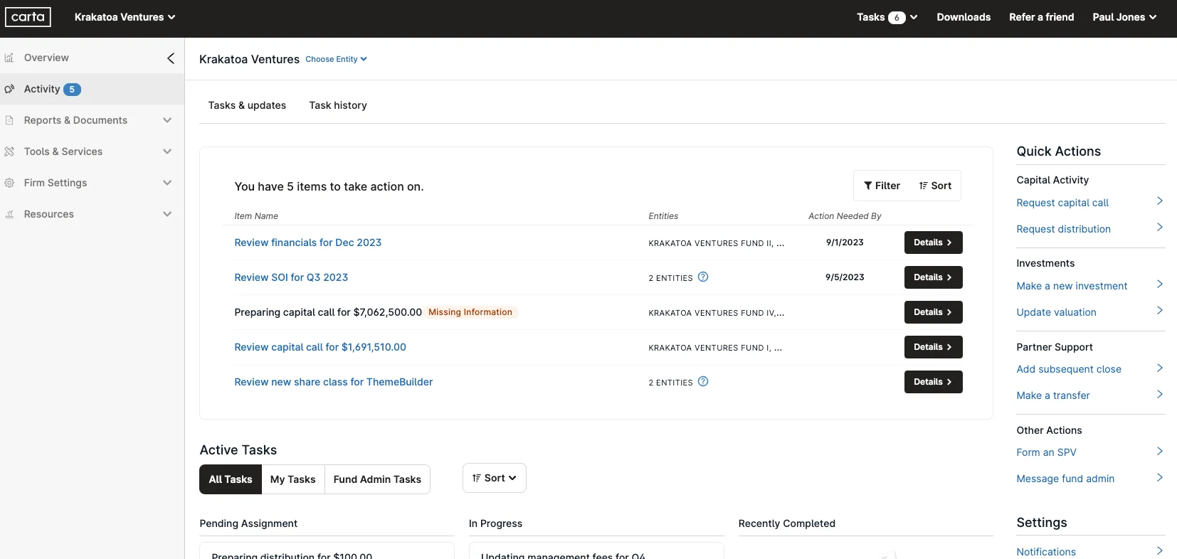 Activity tab - Dashboard