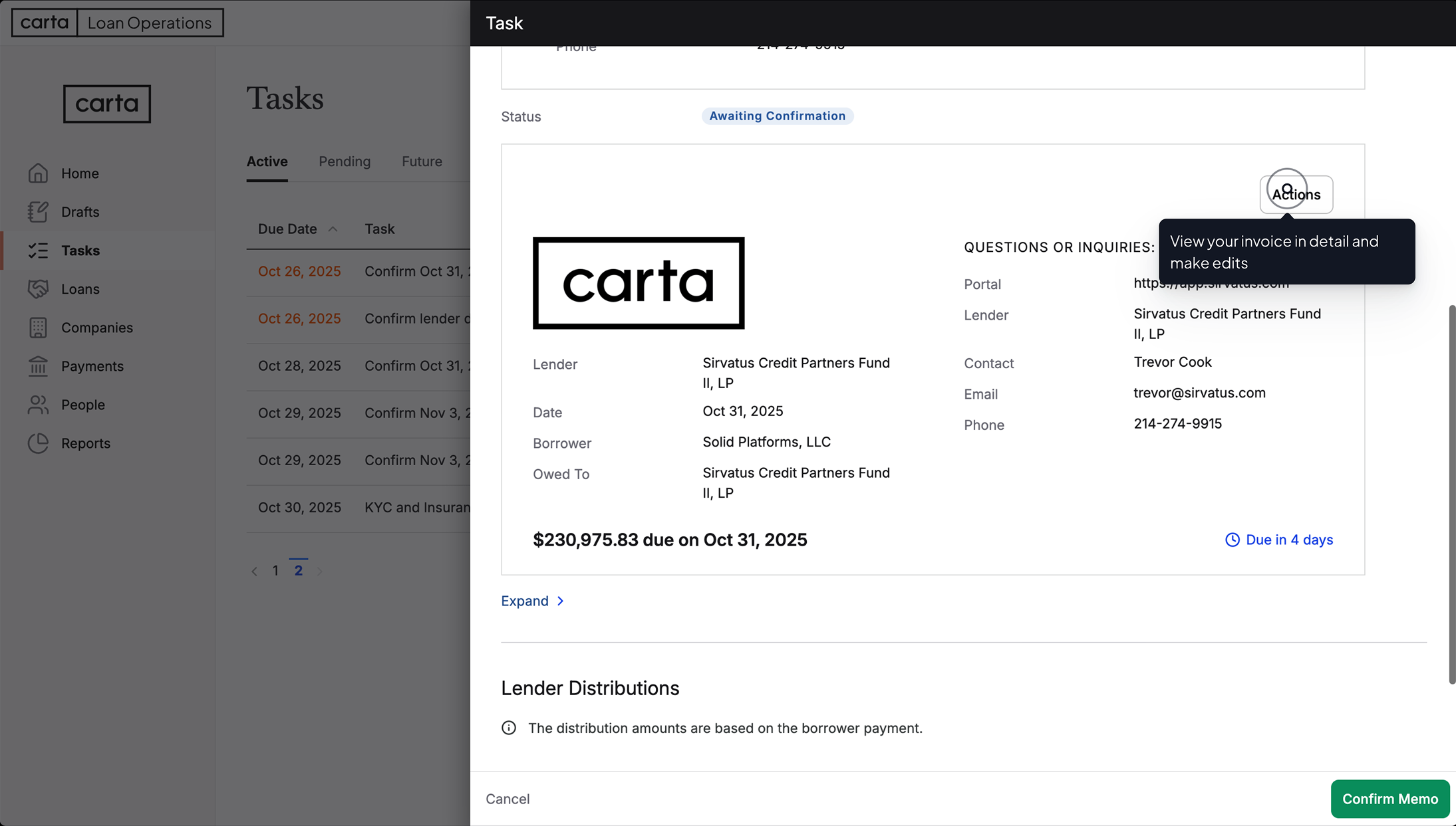 Tour Asset | Private Credit - Loan Operations | Review and Edit Invoices Thumbnail