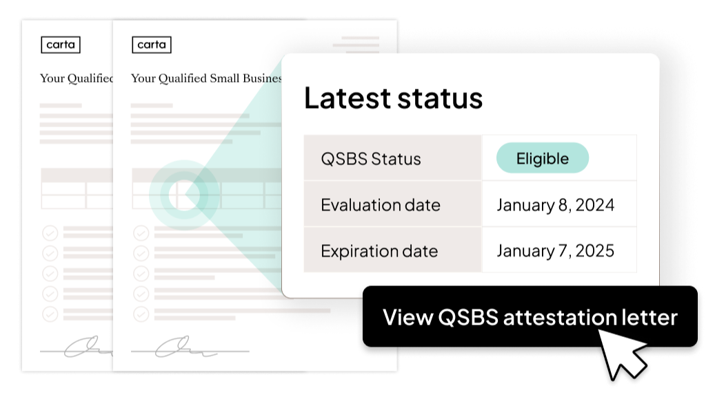 Image of QSBS attestation letters and UI of latest status 
