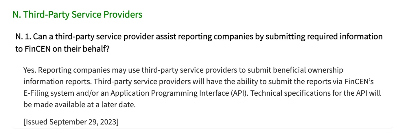 FinCen - Third party providers