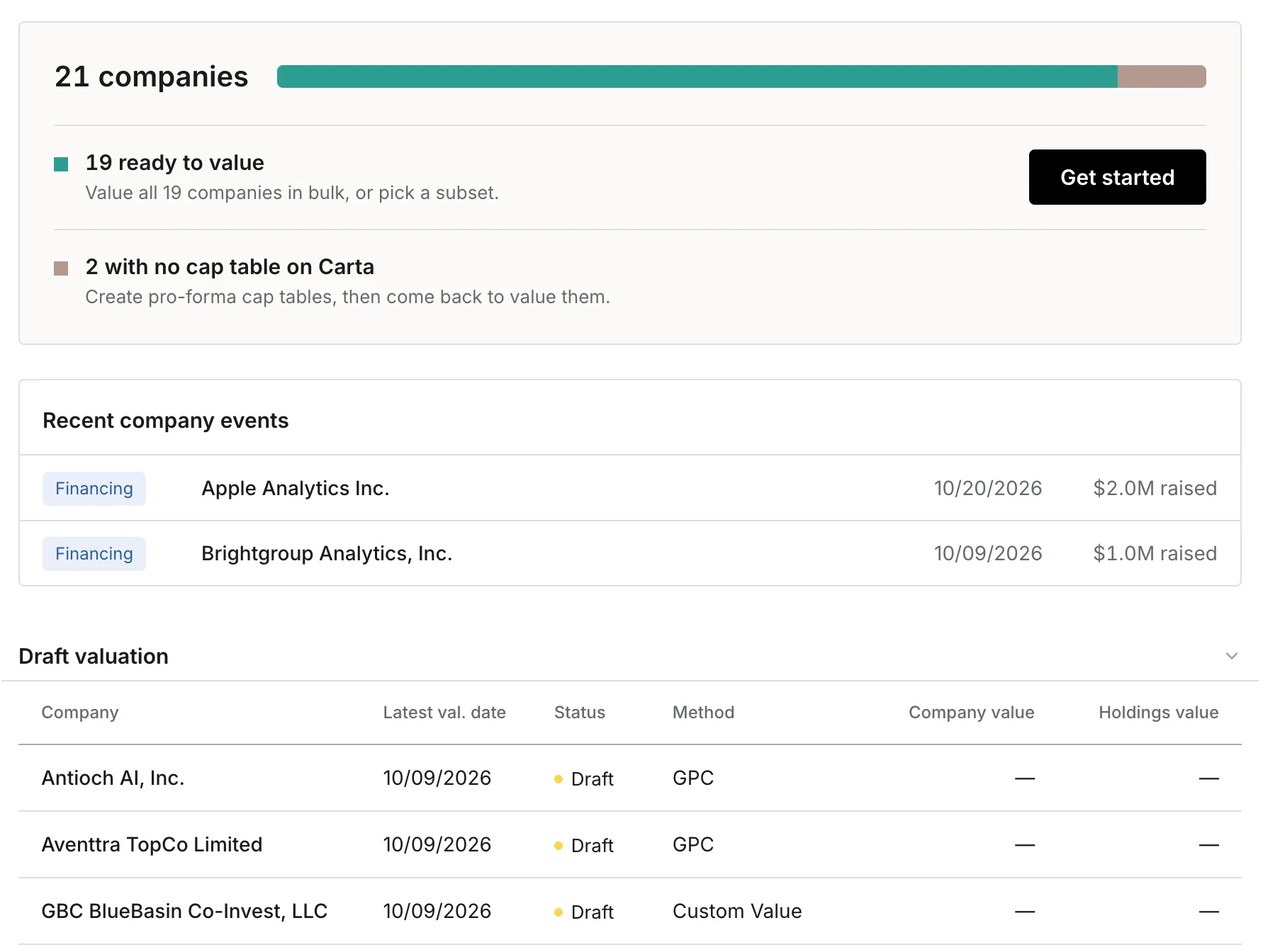 Portfolio Valuations skill: portfolio dashboard