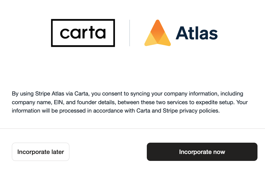 Carta integration with Stripe Atlas helps founders fundraise faster