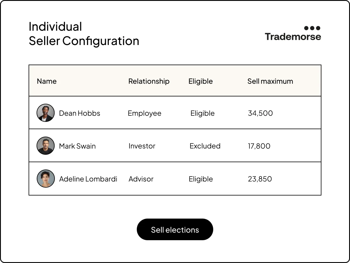 UI of liquidity software on Carta showing eligible shares