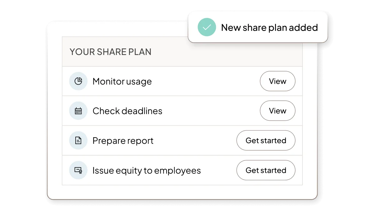 UI of Share Plans Steps