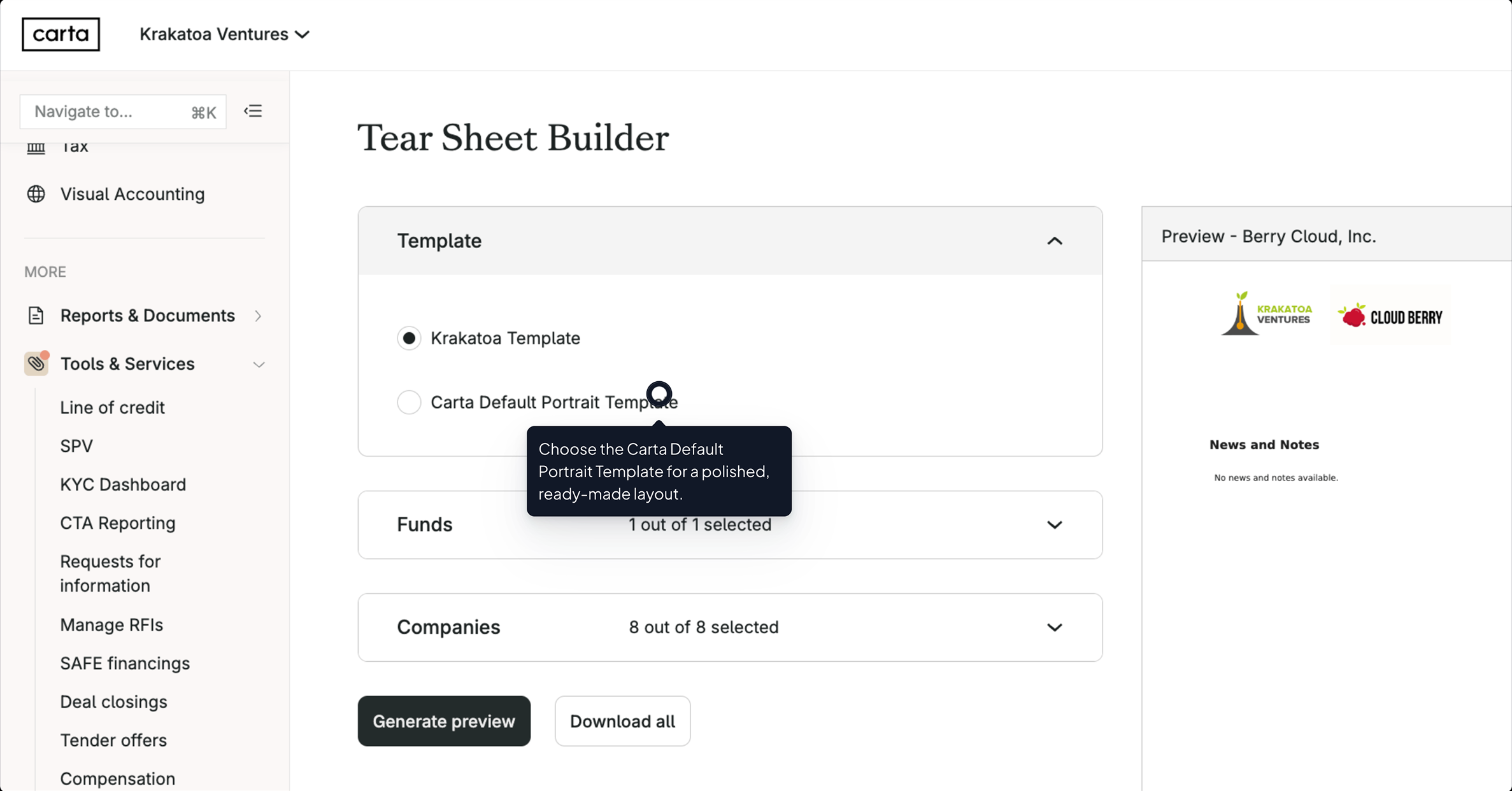 Download Tear Sheets Product Tour Screenshot