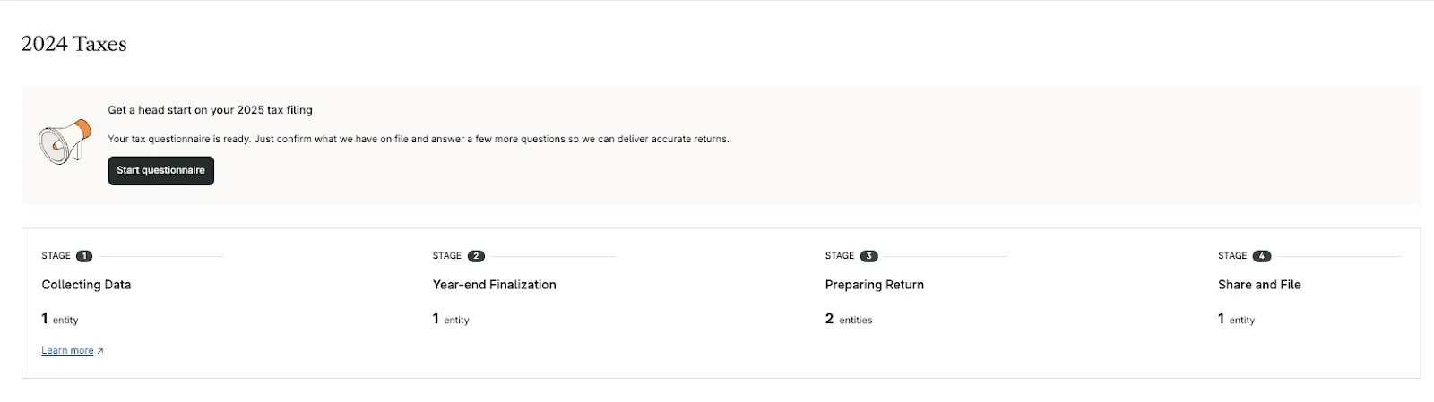 Tax Questionnaire screenshot