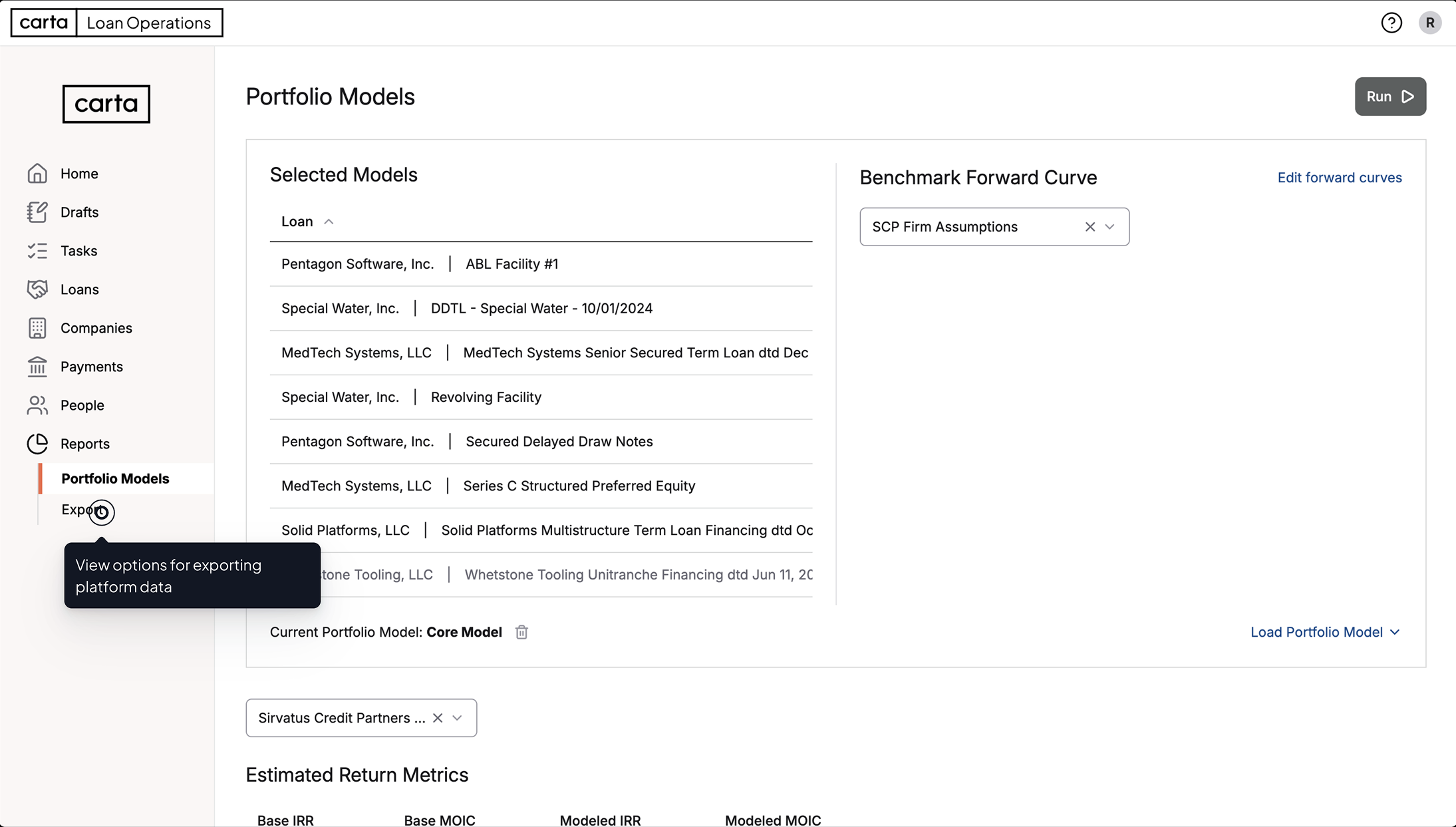 Tour Asset | Private Credit - Loan Operations | Model Portfolio Cash Flows & Export Custom Reports Thumbnail
