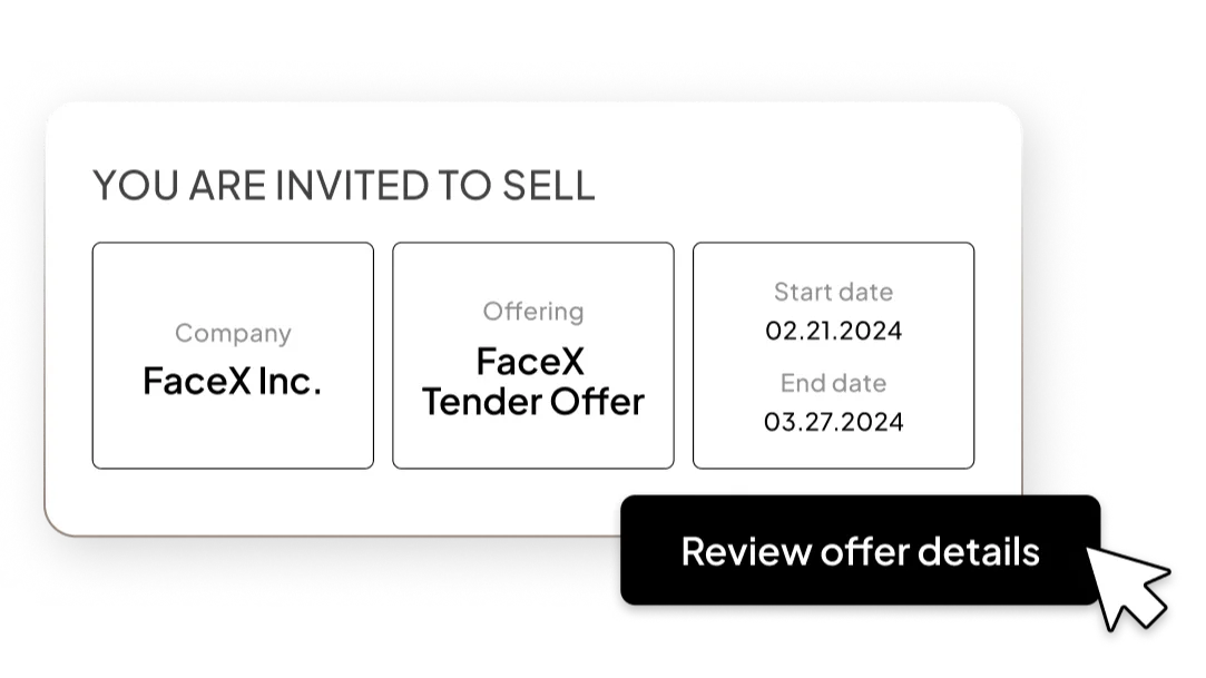 UI of summary for liquidity platform with button to review offer details