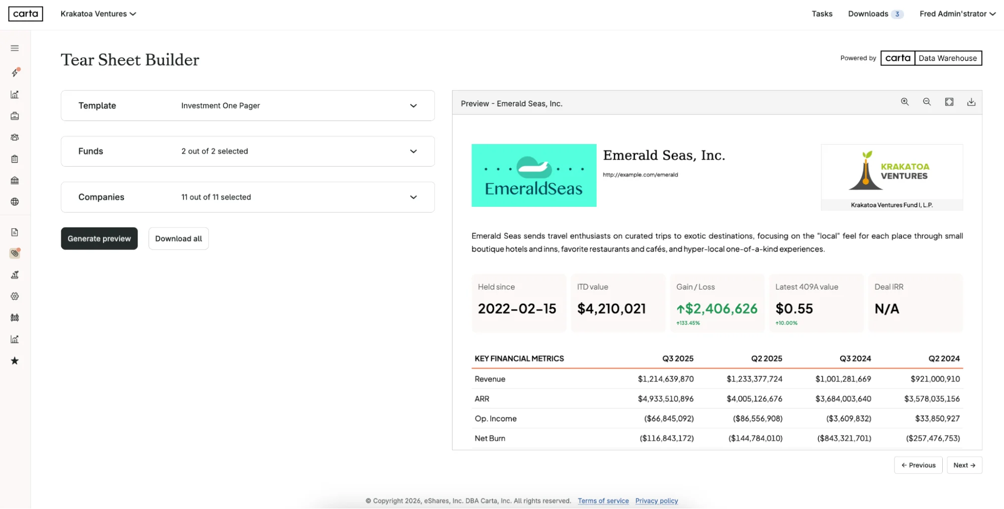 Tear Sheet Builder product screenshot