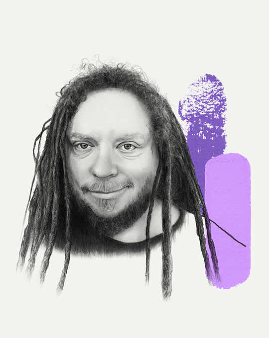 Painted portrait of a Jaron Lanier