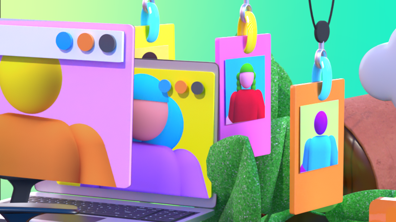 Vibrant 3D illustration of employee badges