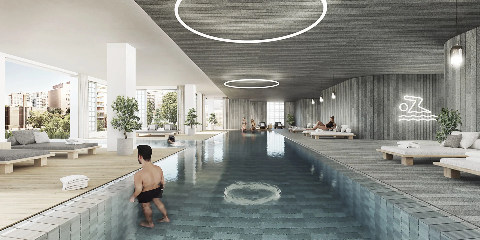 View of a mountain inspired pool at KING Toronto