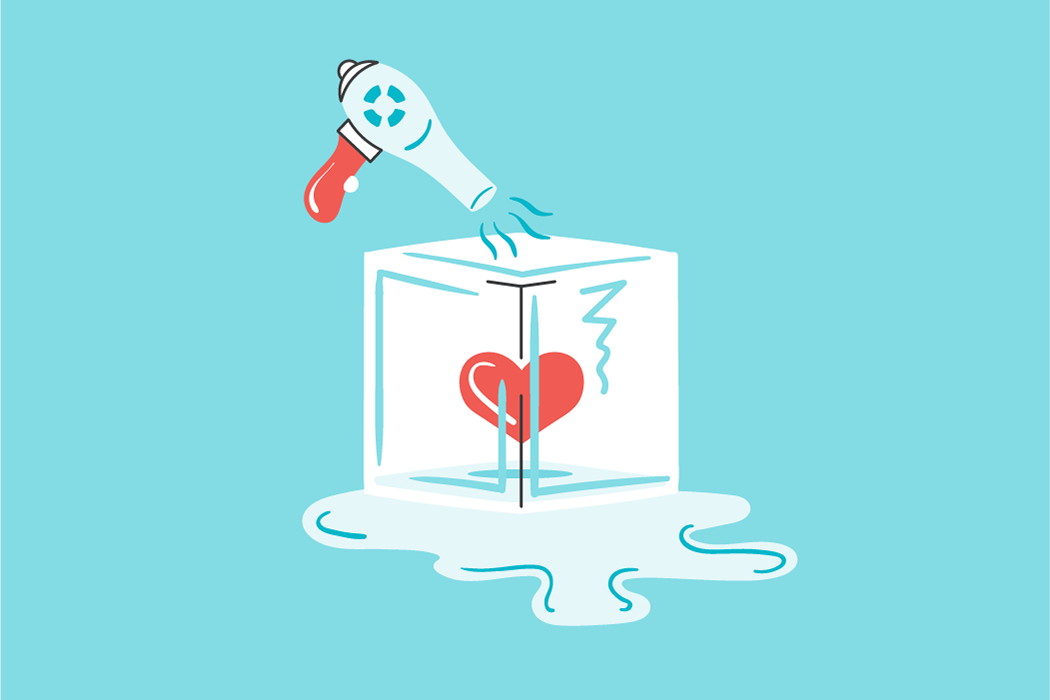 Outcast x Intuit Turbo: illustration of a hairdryer thawing out an ice cube with a heart in it from our #realmoneytalk campaign