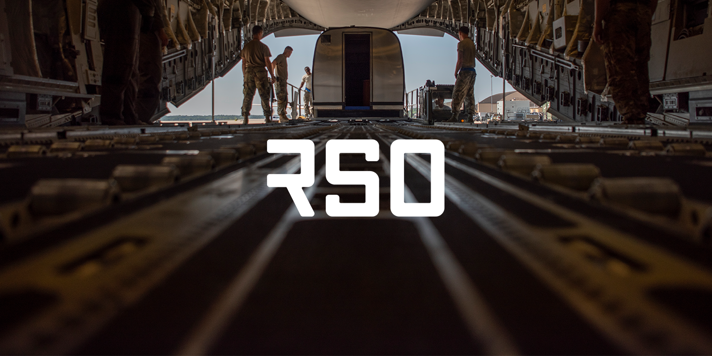 Outcast x RSO: hero image with RSO logo and photo of military personnel in the bay of a cargo plane