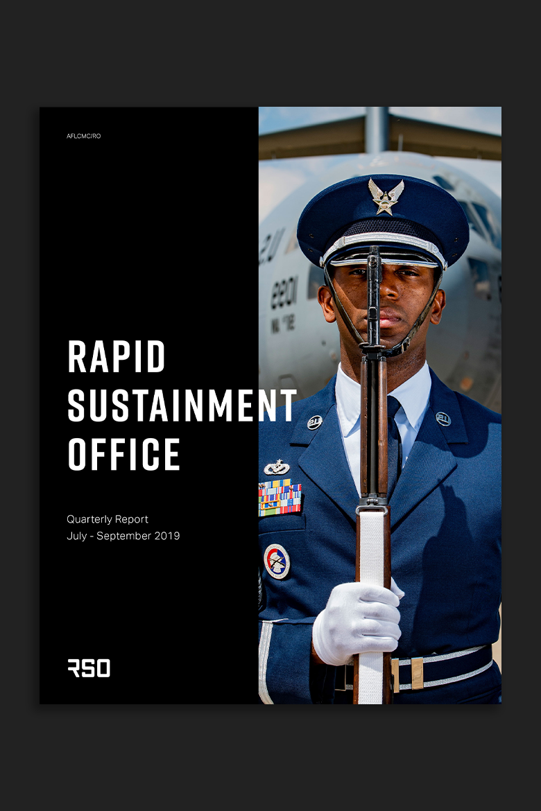 Outcast x RSO: poster promoting the Rapid Sustainment Office featuring an Air Force officer in dress uniform