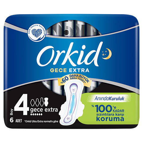 Orkid Ultra Extra Gece Extra (Boy 4) Hijyenik Pedler Kanatlar 6 Pedler