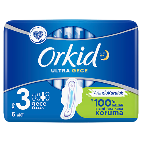 Orkid Ultra Extra Gece (Boy 3) Hijyenik Pedler Kanatlar 6 Pedler