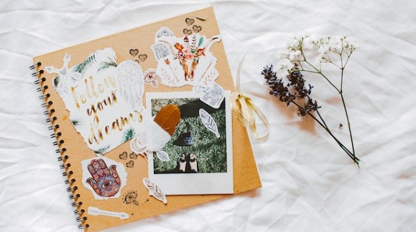 Memory scrapbook and dried flowers