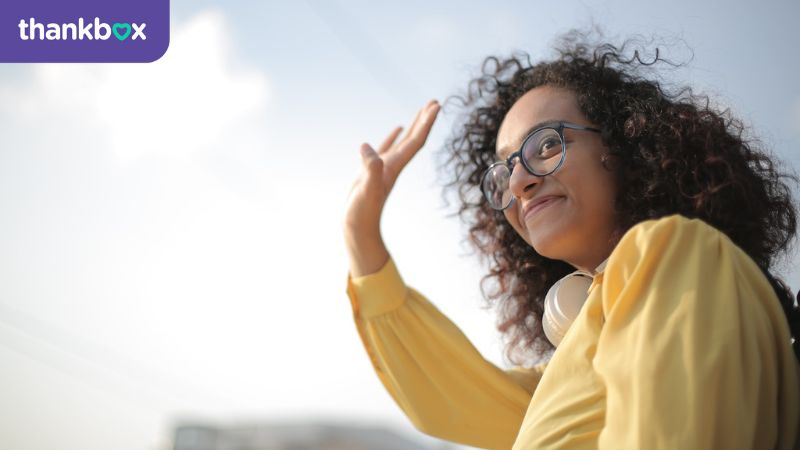 Woman waving for leaving messages blog