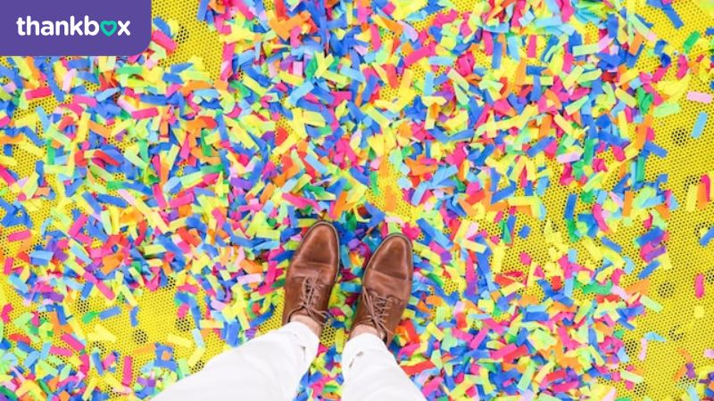 Standing on colourful confetti