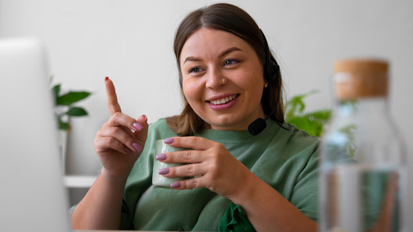 Woman having a video call at home