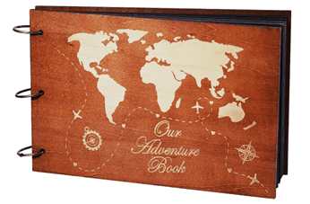 An image of a travel scrapbook and journal