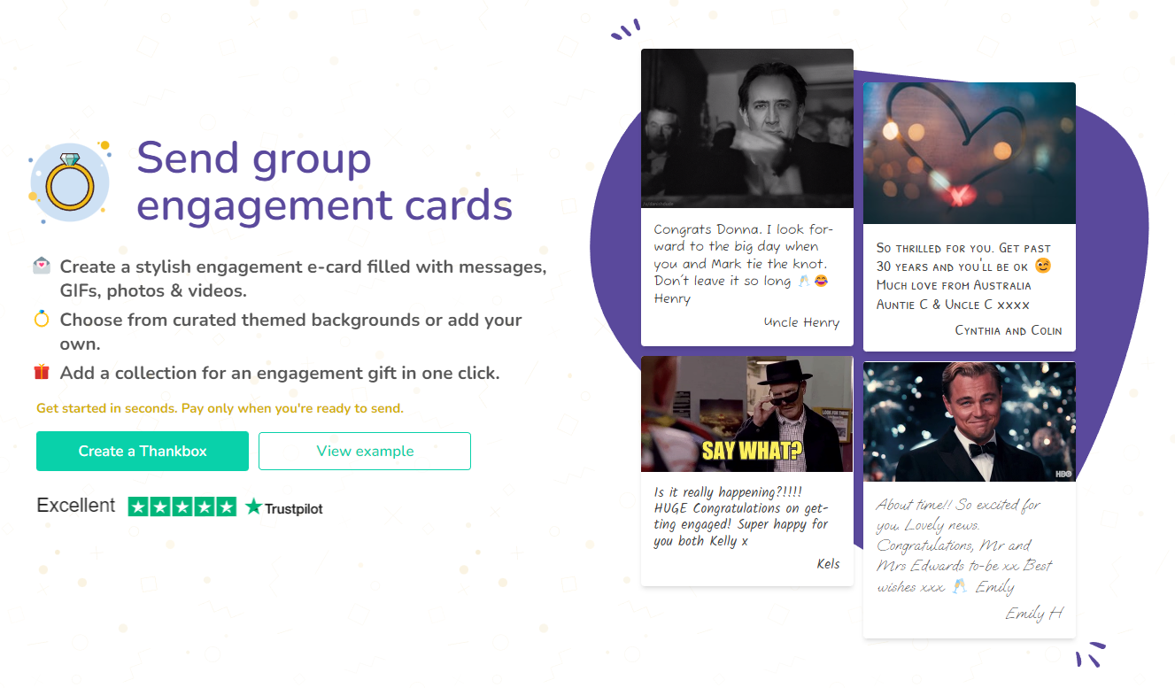 Thankbox Engagement card landing page 