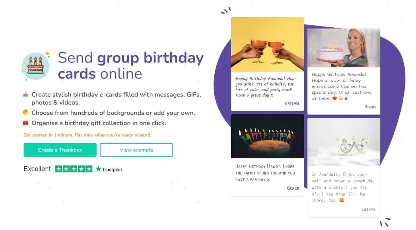 Thankbox Birthday landing page