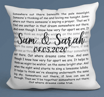 A picture of a cushion personalised with a song lyric too