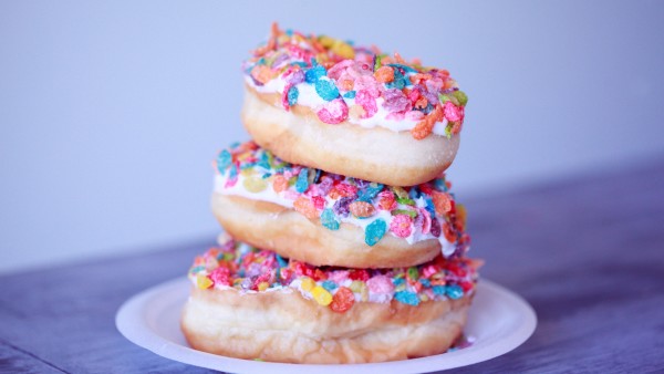 Close-up photo of stacked of doughnuts