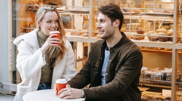 young couple having coffee