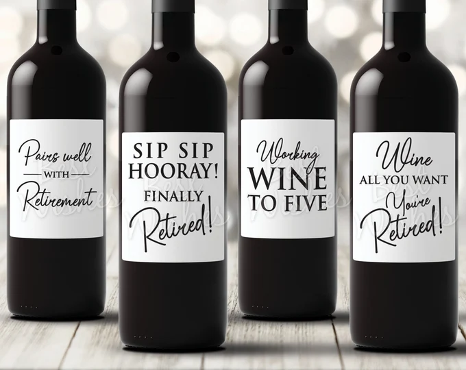 Retirement wine bottle labels